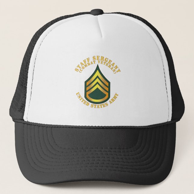 Army - Staff Sergeant - SSG - Combat Veteran Trucker Hat (Front)
