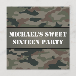 Army Style Sweet 16 Birthday Party Invitation