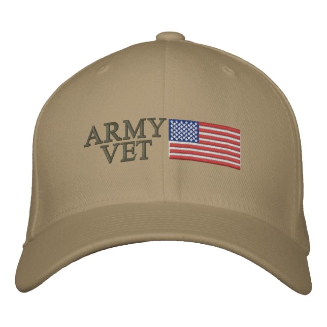 Army Vet with American Flag Embroidered Hat (Front)