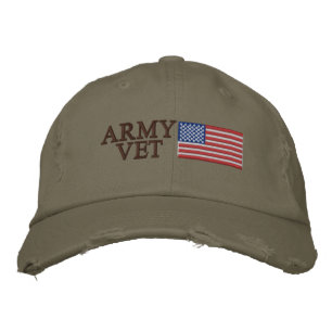 Army Vet with American Flag Patriotic Military Embroidered Hat