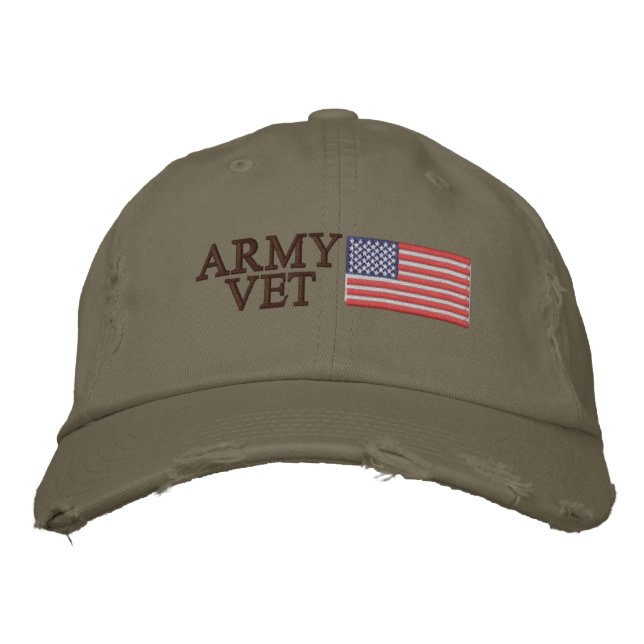 Army Vet with American Flag Patriotic Military Embroidered Hat (Front)