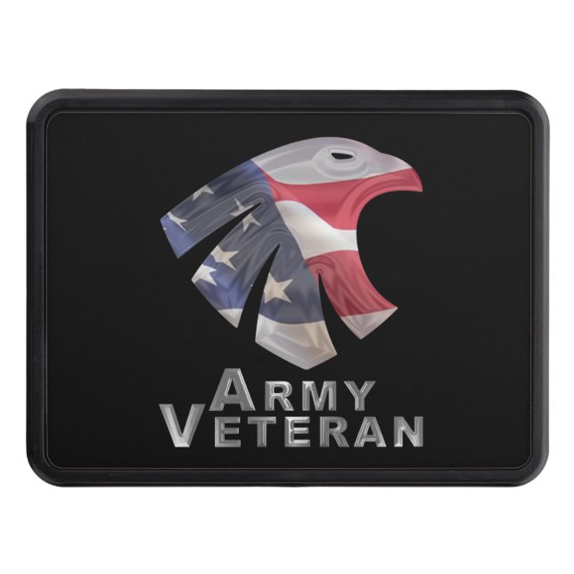 Army Veteran- Flag Draped American Eagle Trailer Hitch Cover (Front)