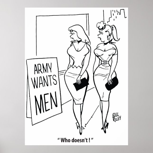 Army Wants Men, Funny Vintage Poster (Front)