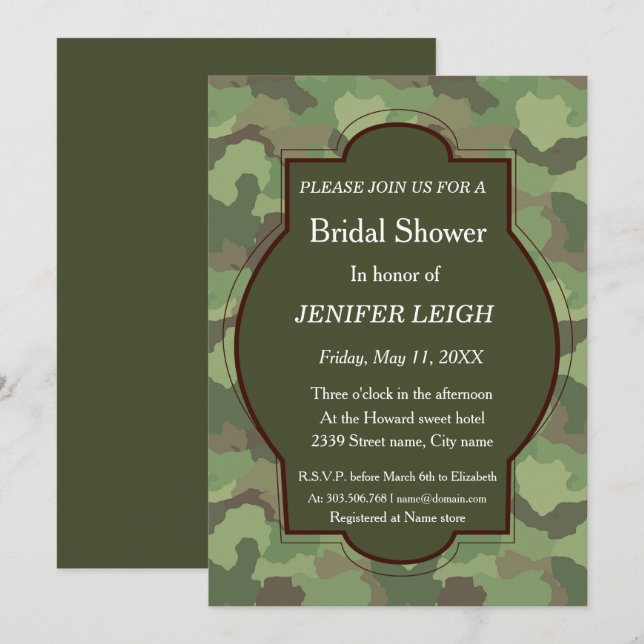 Army White rose elegant Bridal shower Invitation (Front/Back)