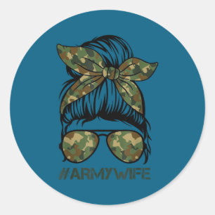 Army Wife Messy Bun Veteran Classic Round Sticker