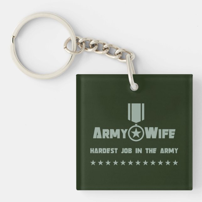 Army Wife Proud Military Service Star Medal Keychain (Front)