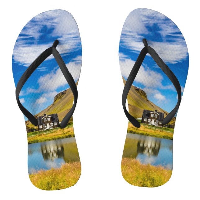 Arnarstapi Amtmansshus And Mount Stapafell, Icelan Flip Flops (Footbed)