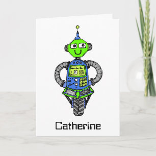 Arnie robot, blue and green card