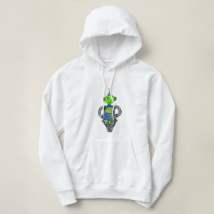 Arnie robot, blue and green hoodie
