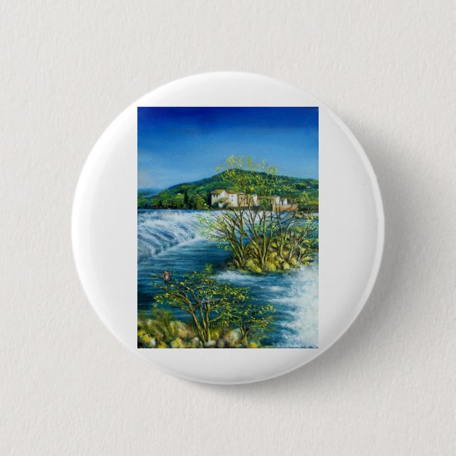 ARNO RIVER AT ROVEZZANO Florence Italy 2 Inch Round Button (Front)