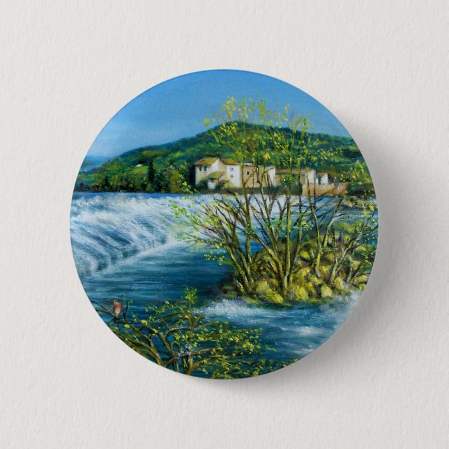 ARNO RIVER AT ROVEZZANO Florence Tuscany Landscape 2 Inch Round Button (Front)