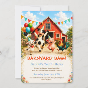 arnyard Birthday Invitation with Cute Farm Animals
