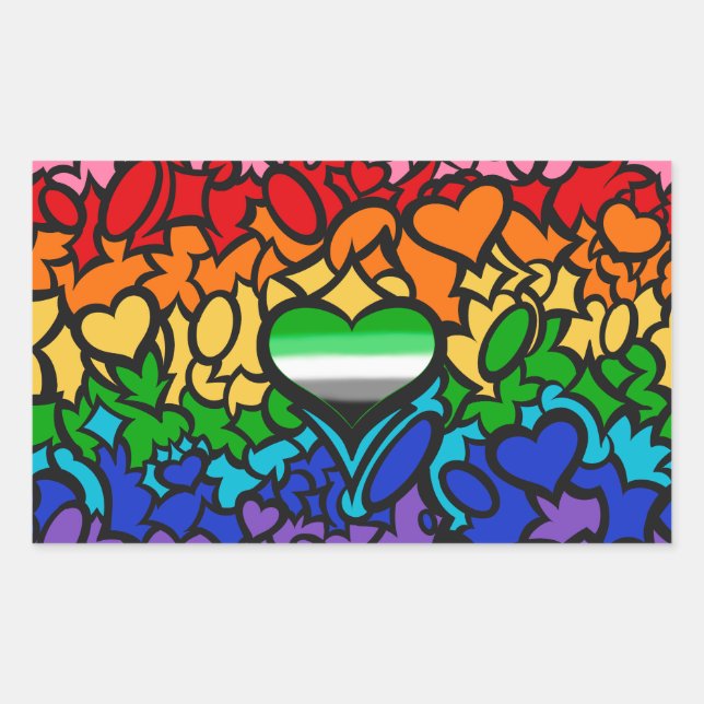 Aro Heart 8-Sripe Rainbow Pride Squiggle Sticker (Front)