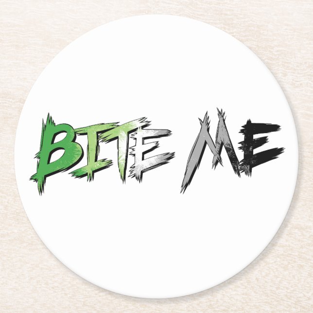Aro Pride Bite Me Round Paper Coaster (Front)