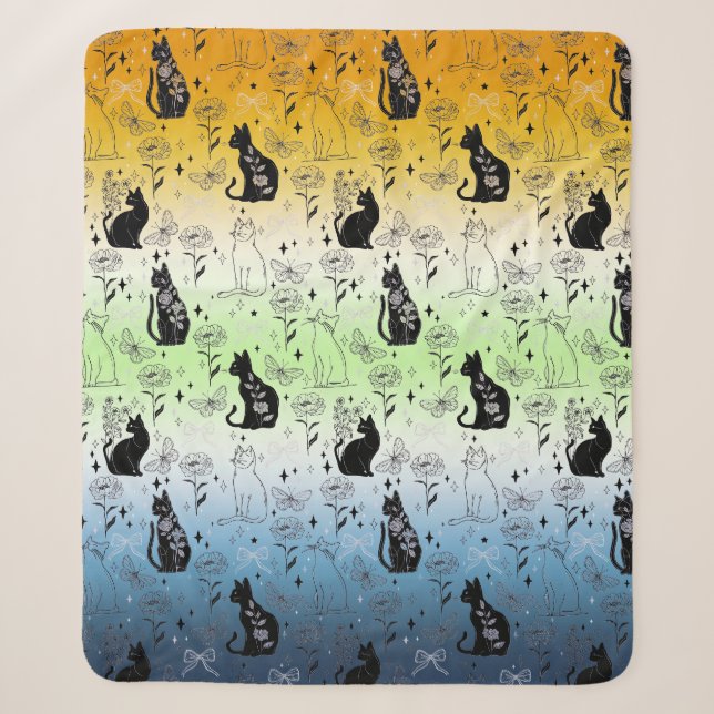 AroAce Agender Pride Black Cat - Mystical Witchy Sherpa Blanket (Front)
