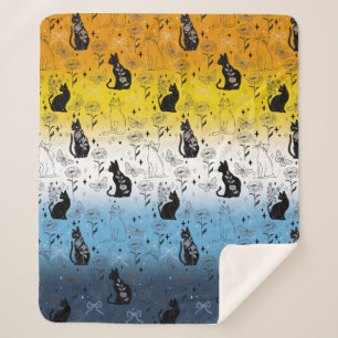 AroAce Agender Pride Black Cat - Mystical Witchy Sherpa Blanket