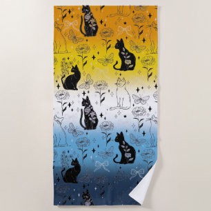AroAce Pride Black Cat - Mystical Witchy Beach Towel