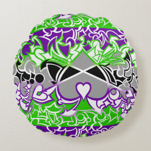 Aroace Radioactive Pride Flag Squiggles Round Pillow