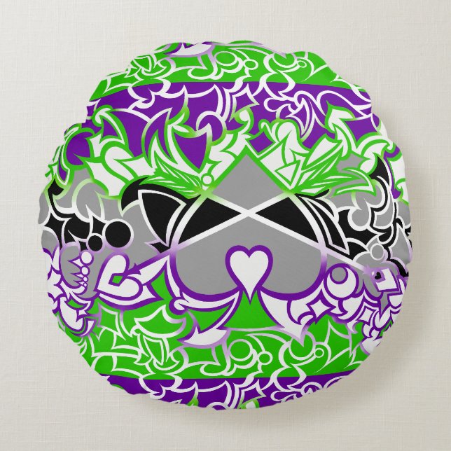 Aroace Radioactive Pride Flag Squiggles Round Pillow (Front)