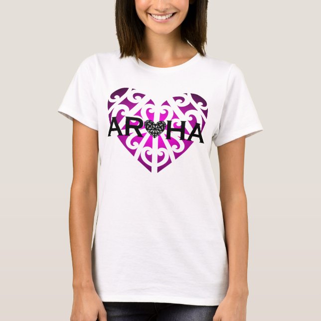 Aroha Tee or Hoodie - Pink on White (Front)