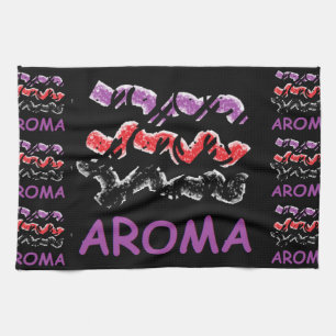 Aroma black with red and purple kitchen towel