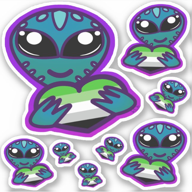 Aromantic and Proud Alien Stickers (Front)