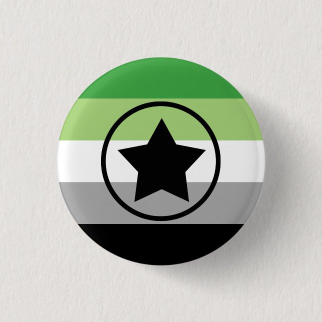 Aromantic/Aro Pride Flag with a Star in Circle 1 Inch Round Button (Front)