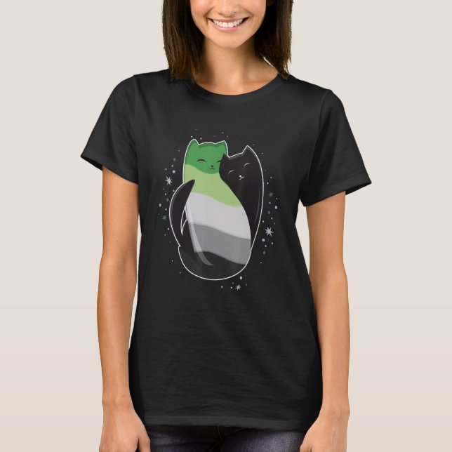 Aromantic Cat LGBT Asexual Aro Pride Flag Yin Yang T-Shirt (Front)
