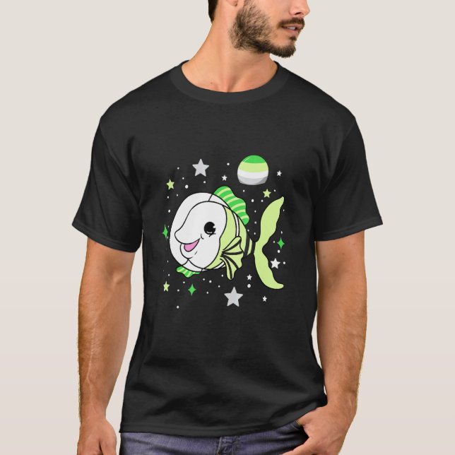 Aromantic Fish In Space Aromantic Pride T-Shirt (Front)