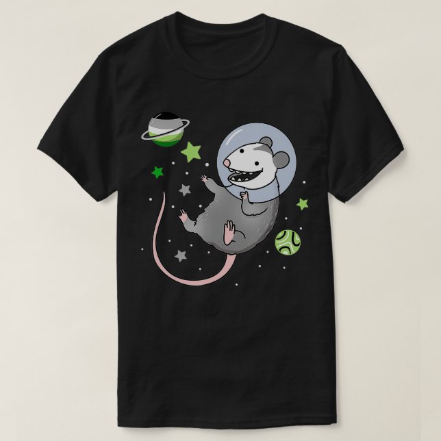 Aromantic Opossum In Space Aromantic Pride  T-Shirt (Design Front)