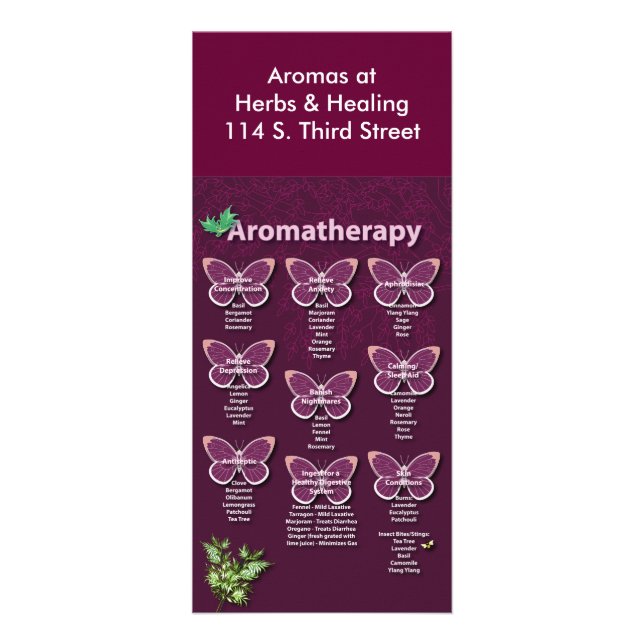 Aromatherapy Chart in Burgundy Rack Card (Front)