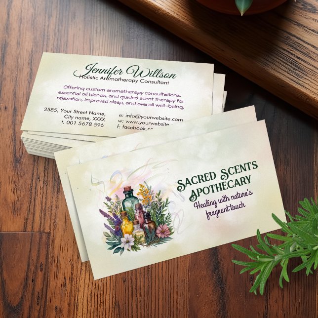 Aromatherapy Practice Watercolor Illustration Business Card (Creator Uploaded)