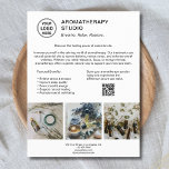 Aromatherapy Spa Logo QR Promotional Business Flyer<br><div class="desc">Promote your spa, wellness centre, or holistic practice with this soothing aromatherapy flyer template. Designed to highlight essential oil treatments, relaxation benefits, and wellness services, this flyer is fully customizable with your business name, logo, services, QR code, and contact details. Perfect for massage therapists, spa owners, and wellness practitioners who...</div>