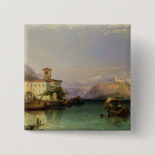 Arona and the Castle of Angera, Lake Maggiore, 185 2 Inch Square Button