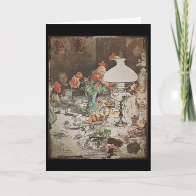 Around the Lamp at Mealtime Holiday Card (Front)