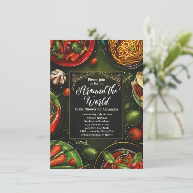 Around the World Bridal Shower Lunch Dinner Invitation (Standing Front)