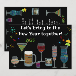 Around The World Cocktails New Year's Eve Invitation