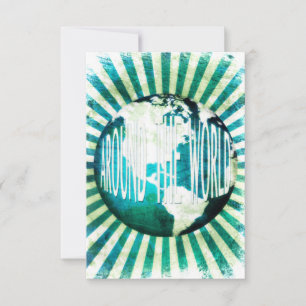 around the world : globe burst invitation