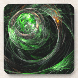 Around the World Green Abstract Art Cork Coaster