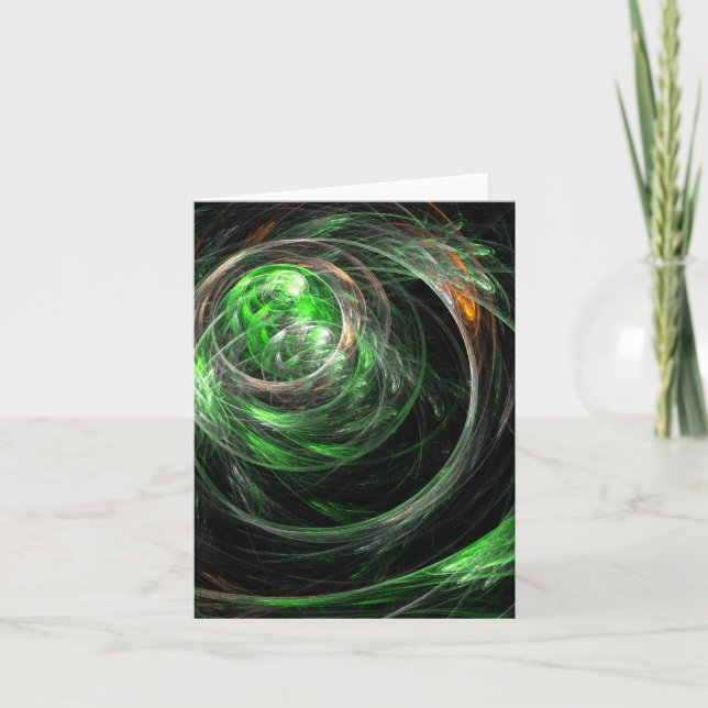 Around the World Green Abstract Art Note Card (Front)