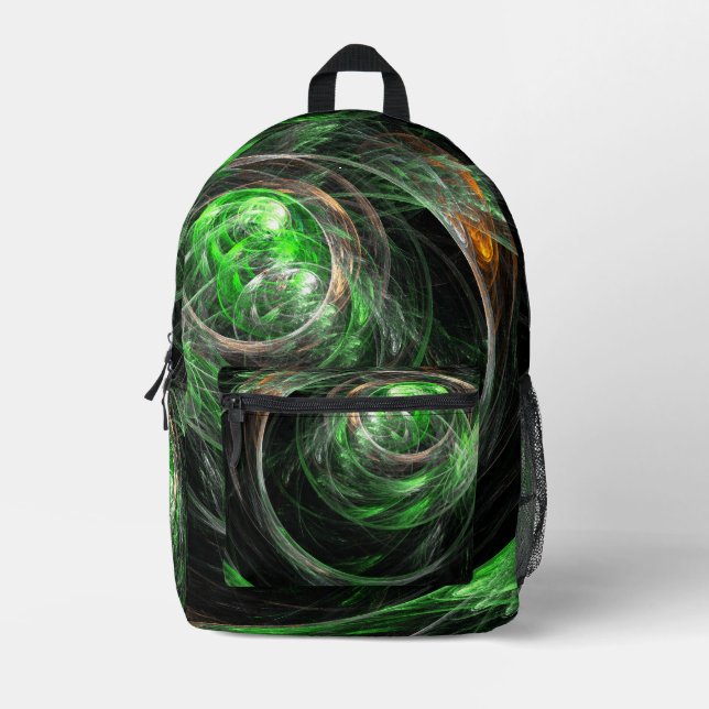 Around the World Green Abstract Art Printed Backpack (Front)