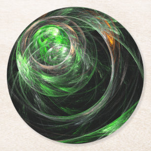 Around the World Green Abstract Art Round Paper Coaster