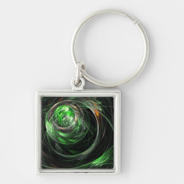 Around the World Green Abstract Art Small Keychain (Front)