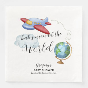Around The World Map Airplane Boy Baby Shower Napkin