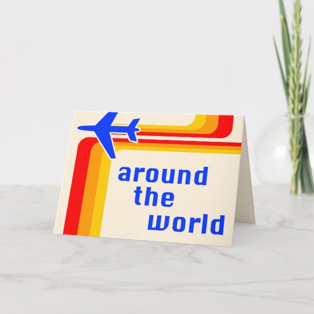 around the world : retro stripes invitation (Front)