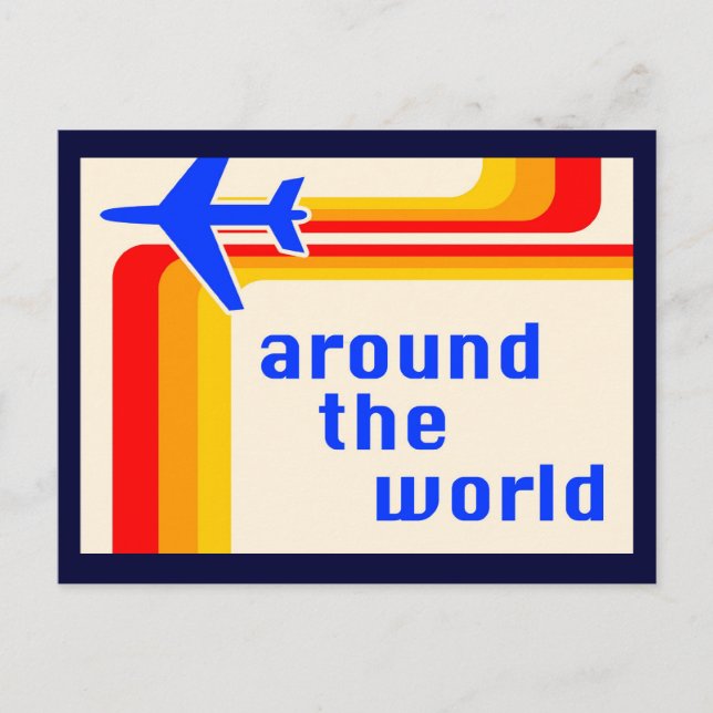 around the world : retro stripes invitation postcard (Front)