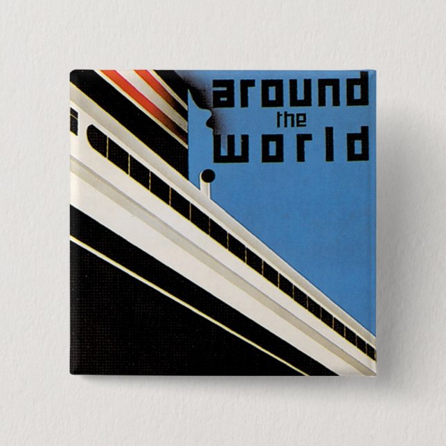 Around the World with NYK 2 Inch Square Button (Front)
