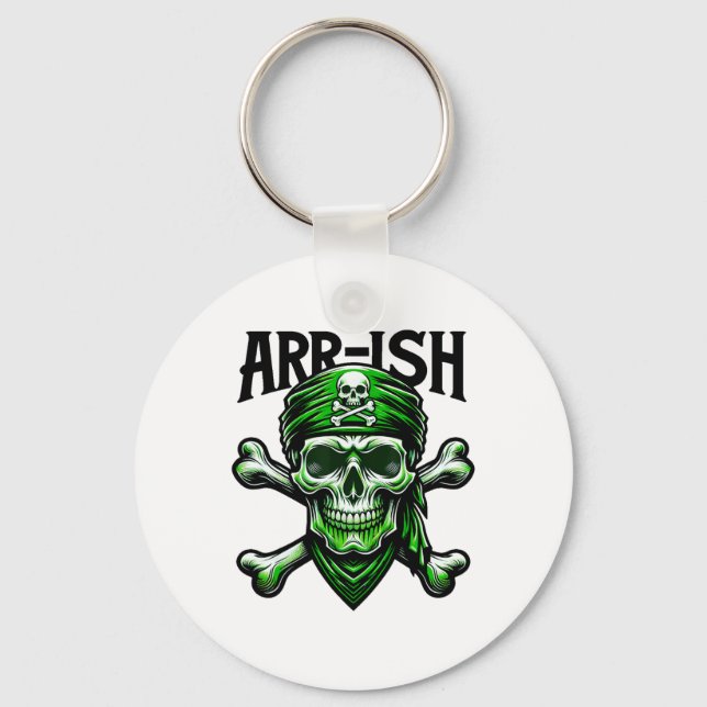Arr-ish Irish Pirate St. Patricks Day Skull  Keychain (Front)
