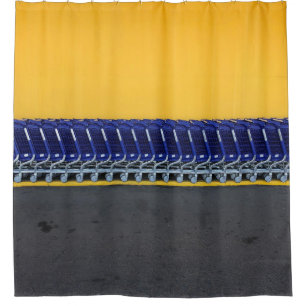 Arranged blue grocery carts