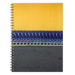 Arranged blue grocery carts notebook